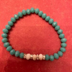 Turquoise Beaded Bracelet with Rhinestone Accents